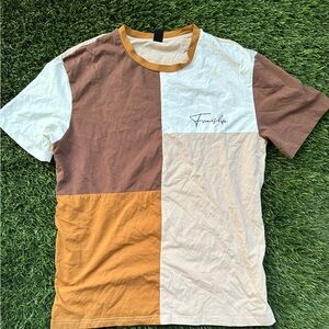 SHEIN Brown and Tan Short Sleeve Tee with Color Block Design